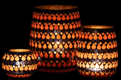 Windlicht Mozaiek Druppel Glas Oranje/Blauw Large