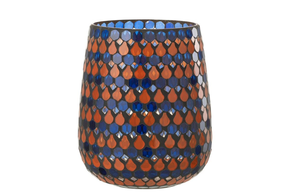 Windlicht Mozaiek Druppel Glas Oranje/Blauw Large