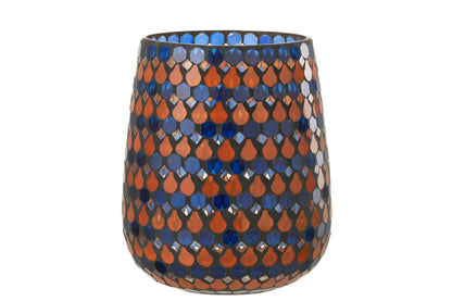 Windlicht Mozaiek Druppel Glas Oranje/Blauw Large