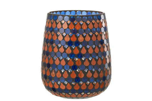Windlicht Mozaiek Druppel Glas Oranje/Blauw Large