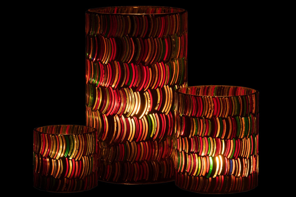 Windlicht Mozaiek Curve Glas Mix Large