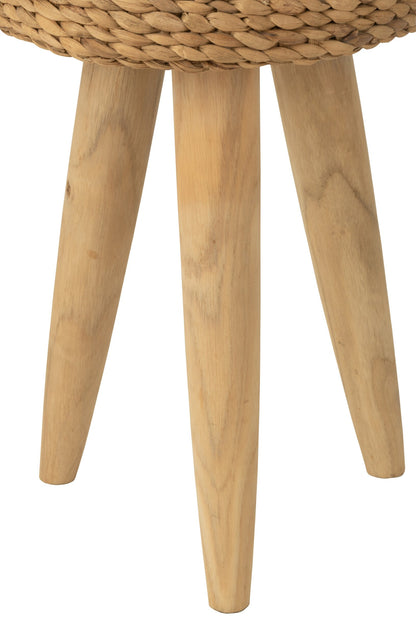 Stool Round Teak Wood/Water Hyacinth Natural