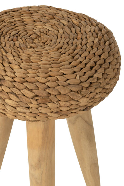 Stool Round Teak Wood/Water Hyacinth Natural