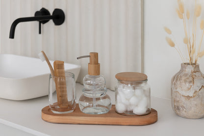 Set Of 4 Bathroom Set Glass/Wood Transparent