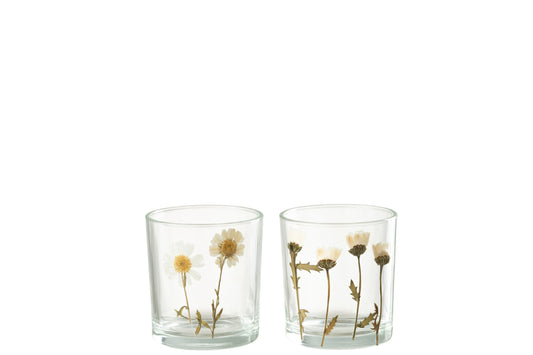 Theelichthouder Bloem Madeliefje Glas Mix Assortiment Van Twee