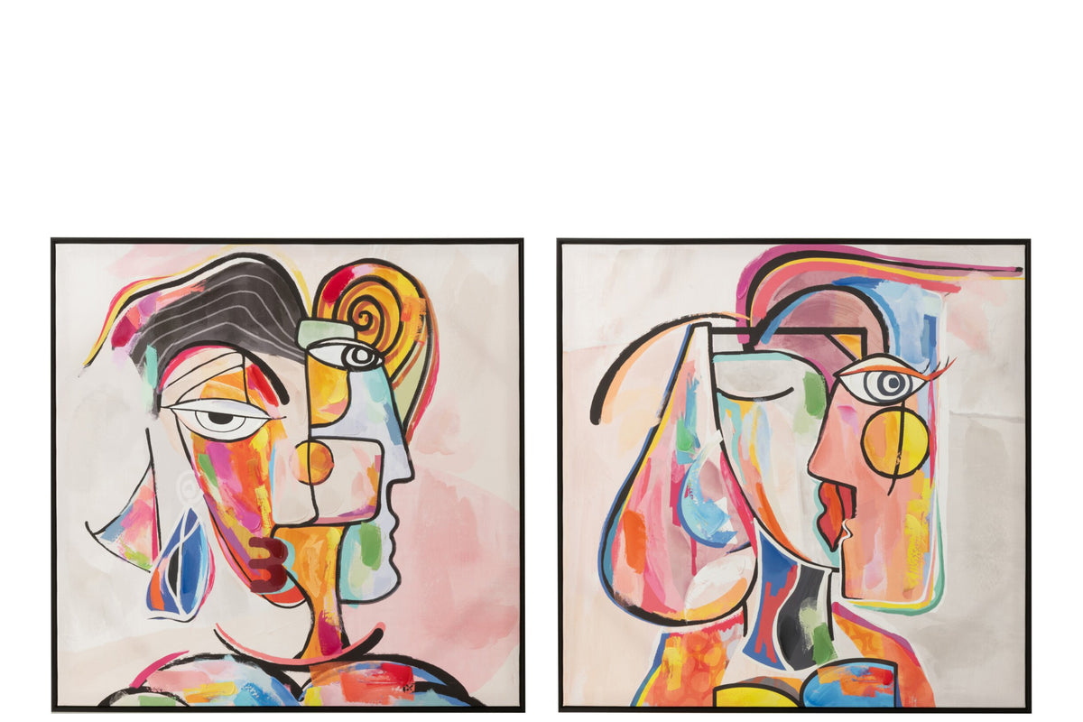 Wall Decoration Abstract Faces Canvas/Paint Mix Assortment Of 2