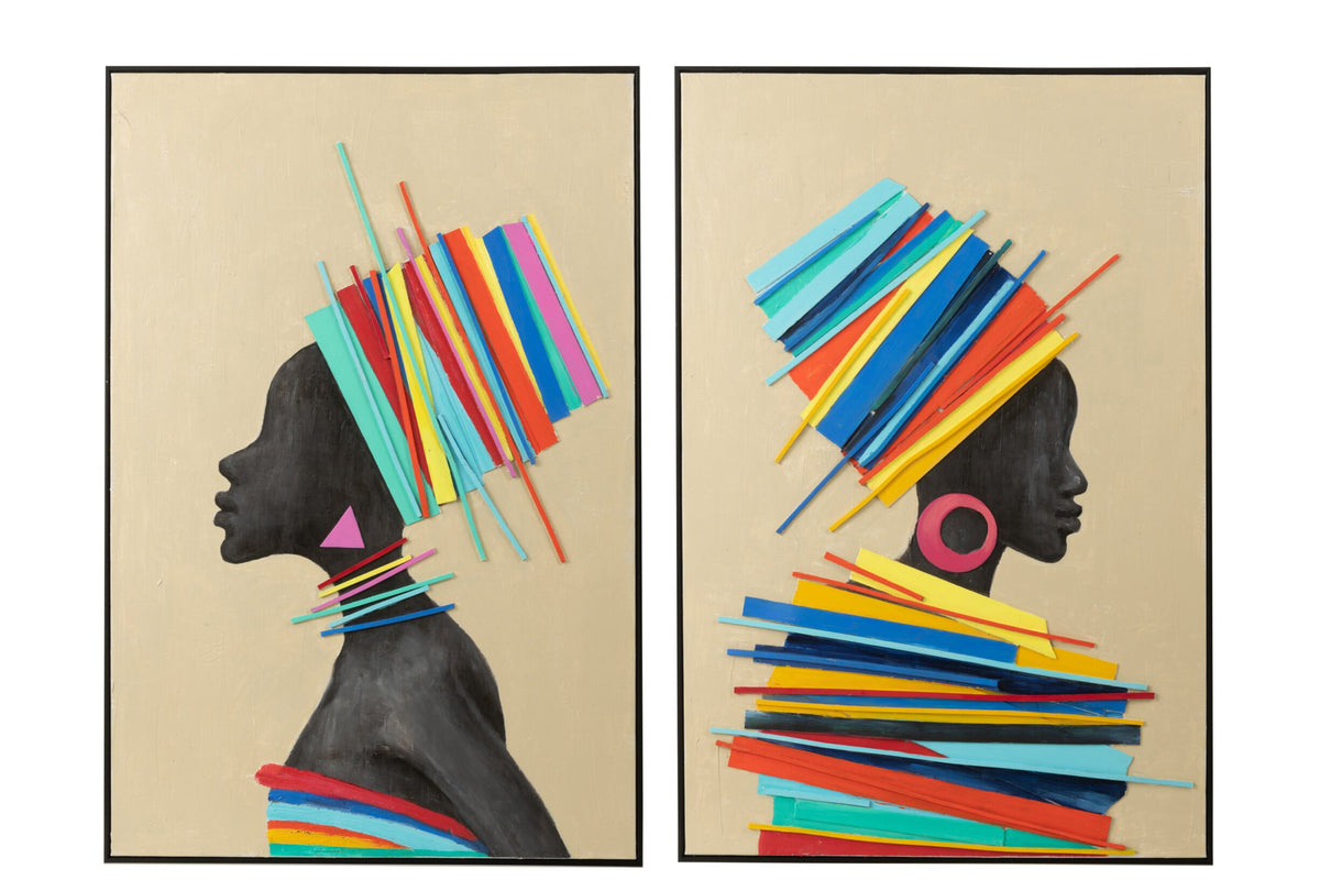 Painting African Woman Wood/Canvas Mix Assortment Of 2