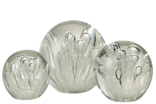 Paperweight Bubbles Glass White Large