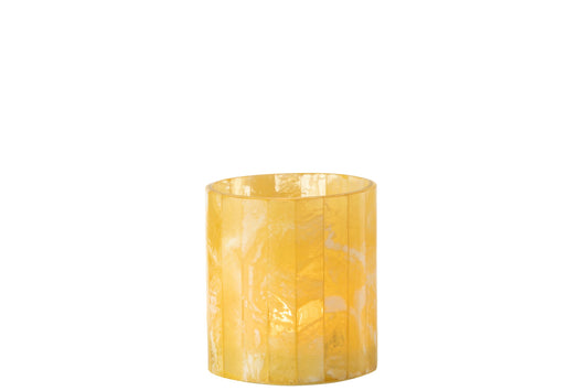 Theelichthouder Lijnen Glas/Resin Geel Medium