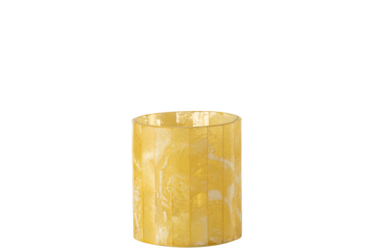 Theelichthouder Lijnen Glas/Resin Geel Medium