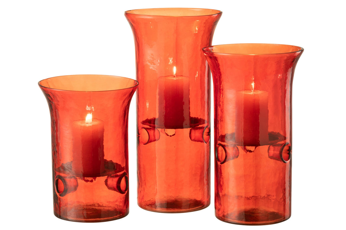 Set Van Drie Kaarshouder Bord Glas/Metaal Rood