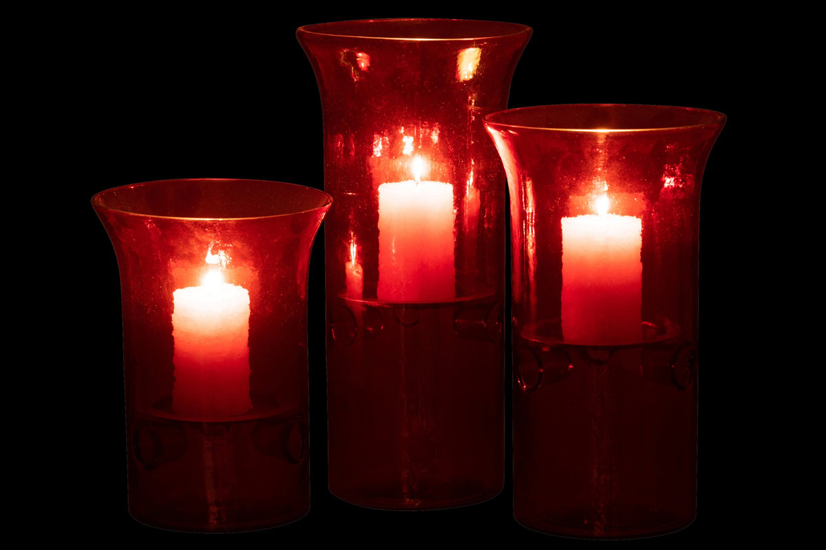 Set Van Drie Kaarshouder Bord Glas/Metaal Rood