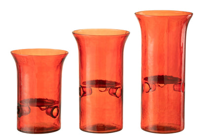 Set Van Drie Kaarshouder Bord Glas/Metaal Rood