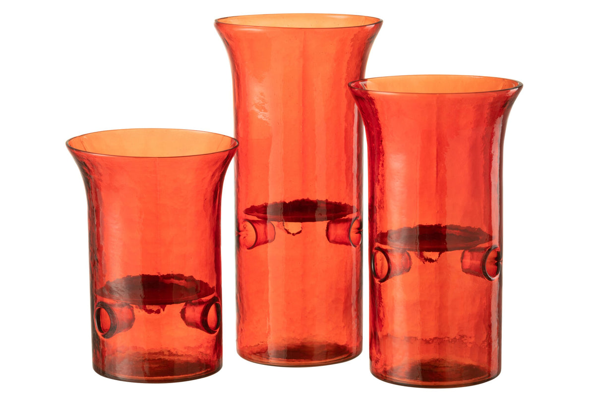 Set Van Drie Kaarshouder Bord Glas/Metaal Rood