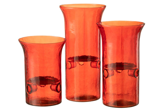 Set Van Drie Kaarshouder Bord Glas/Metaal Rood