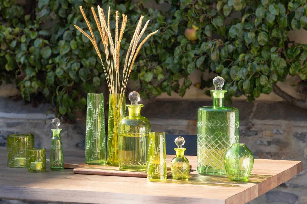 Theelichthouder Bladeren Glas Groen Small Assortiment Van Twee