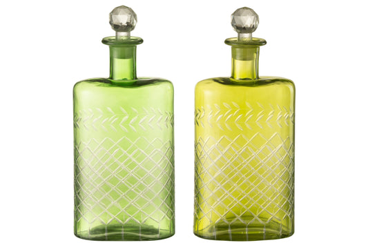 Carafe à feuilles en verre vert extra grande, assortiment de 2