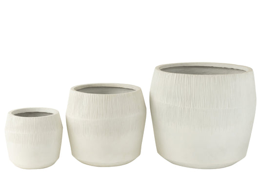Set Of 3 Flowerpot Fiber Clay White