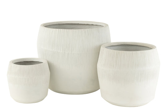 Set Of 3 Flowerpot Fiber Clay White