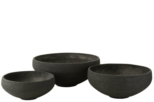 Set Of 3 Dish Fiber Clay Black