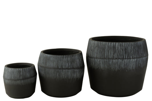 Set Of 3 Flowerpot Fiber Clay Black