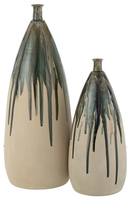 Vase Paint Ceramic Natural/Green Large