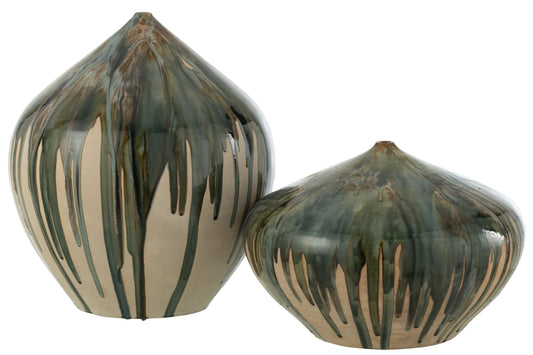 Vase High Paint Ceramic Natural/Green