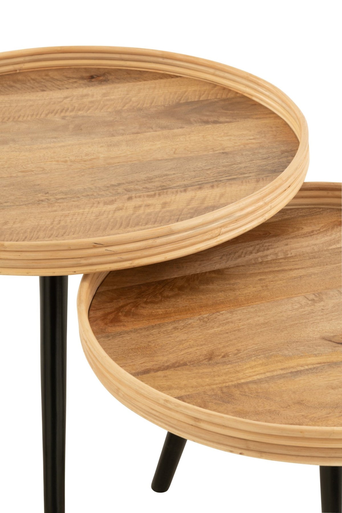 Set Of 3 Coffee Table Round Mango Wood Natural