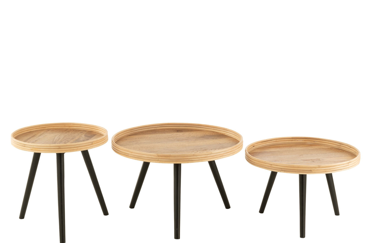 Set Of 3 Coffee Table Round Mango Wood Natural