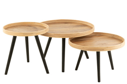 Set Of 3 Coffee Table Round Mango Wood Natural
