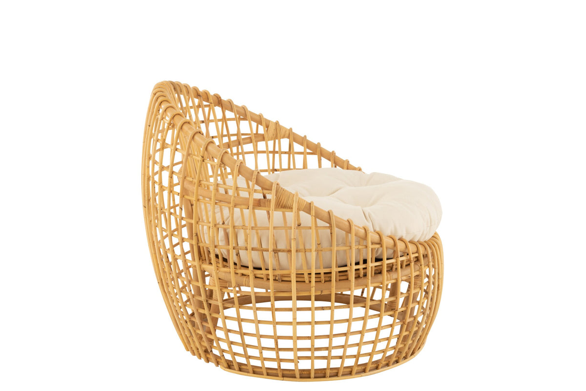 Chair Lise+Cushion 1 Person Rattan/Textile Natural/White