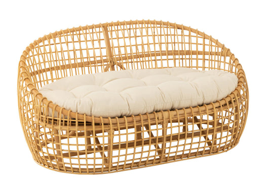 Sofa Lise+Cushion 2 Person Rattan/Textile Natural/White