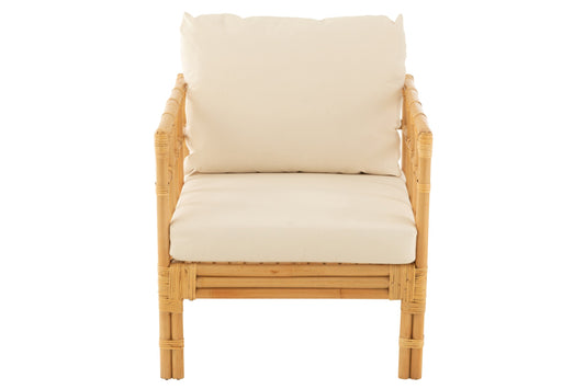 Arm Chair Elise+Cushion Rattan/Textile Natural/White