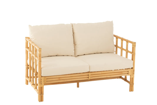 Sofa Elise+Cushion 2 Person Rattan/Textile Natural/White