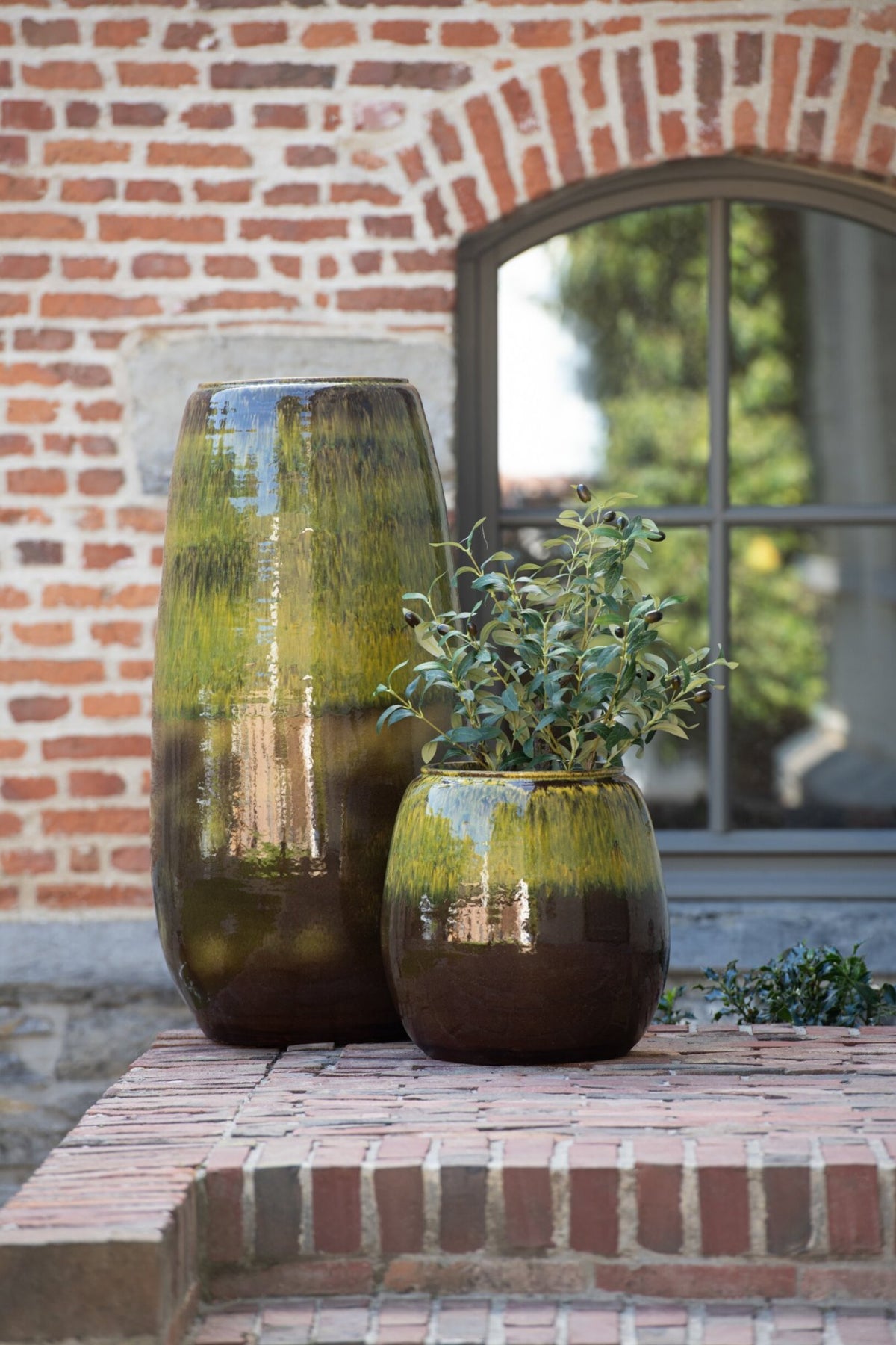 Olive Tree In Cement Pot Artificial Green