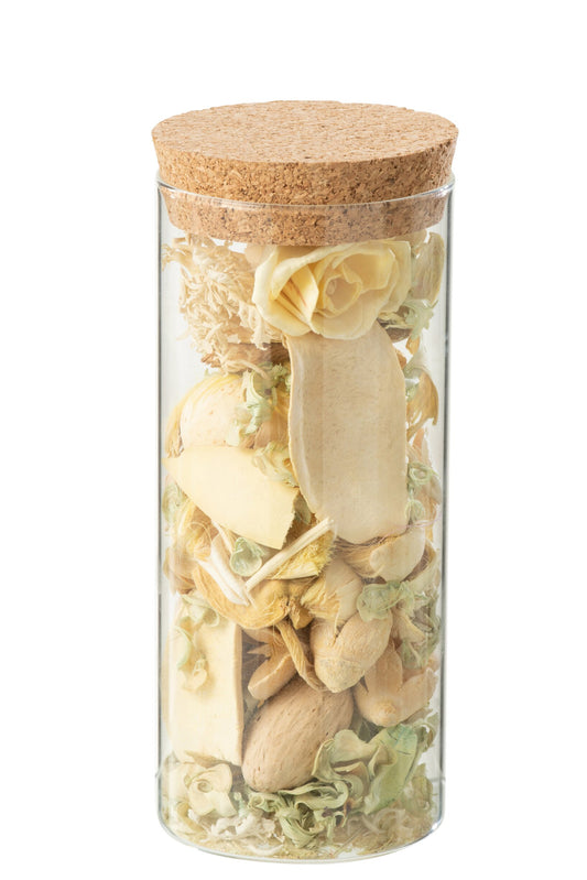 Gedroogde Bloem+Dennehout Citrus Citroen Gras In Pot Glas Geel