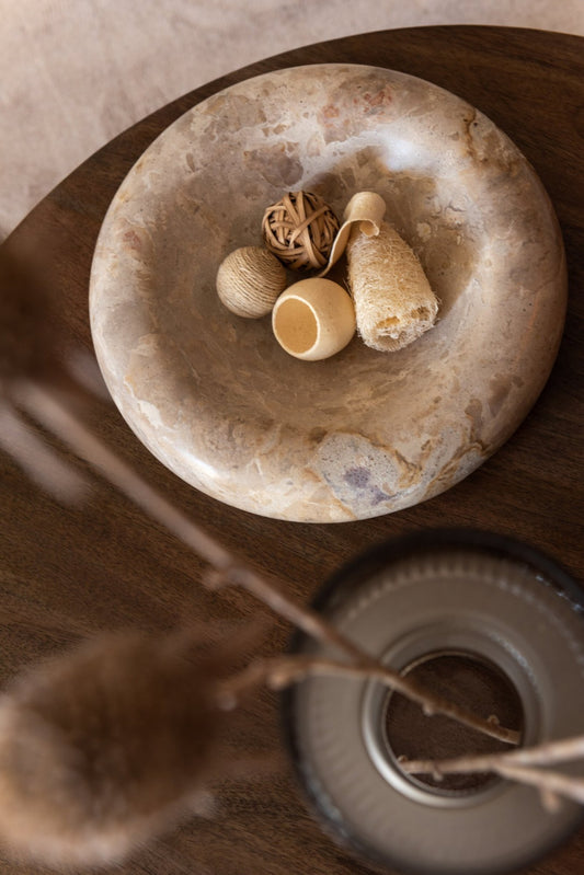 Kom rond laag marmer beige groot