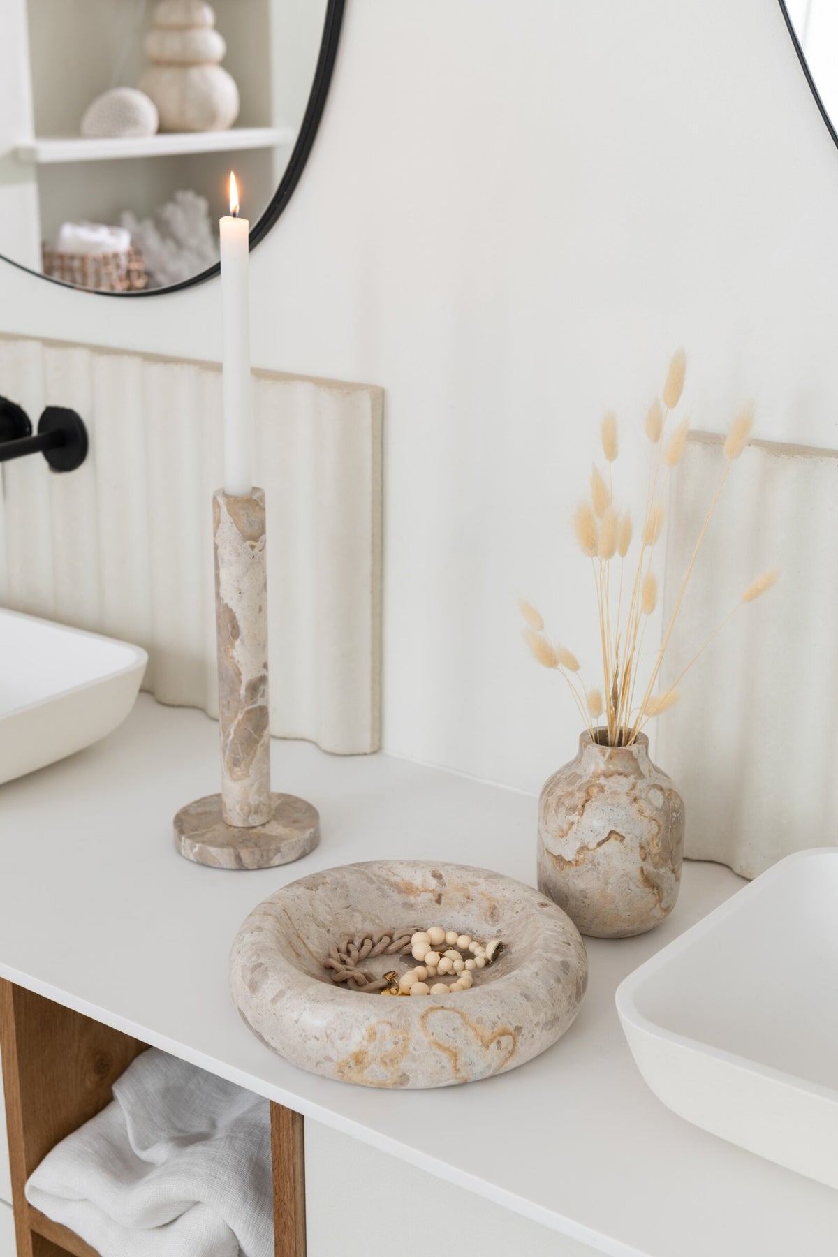 Set Van 3 Kaarshouder Marmer Beige
