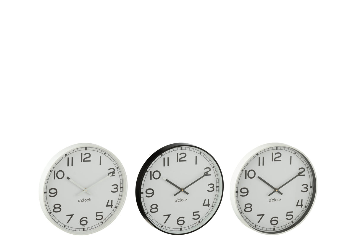 Wall Clock Round Plastic White/Black Small Assortment Of 3