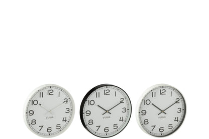 Wall Clock Round Plastic White/Black Small Assortment Of 3
