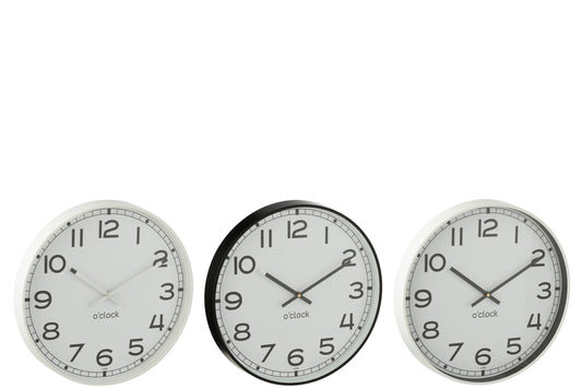 Wall Clock Round Plasticwhite/Black Large Assortment Of 3