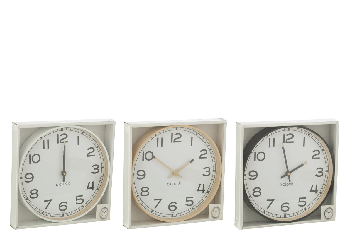 Wall Clock Round Plastic Beige/White/Black Large Assortment Of 3