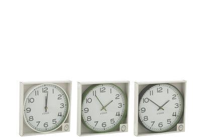 Wall Clock Round Plastic Green/White/Black Small Assortment Of 3
