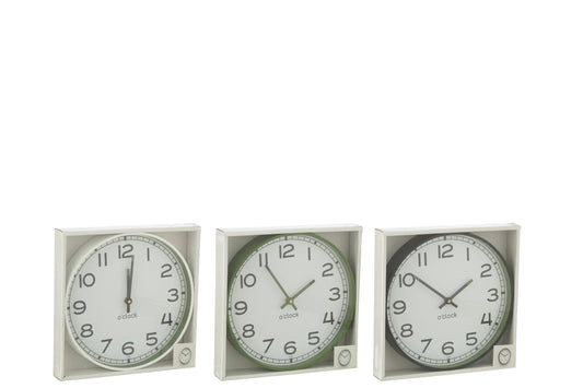 Wall Clock Round Plastic Green/White/Black Small Assortment Of 3