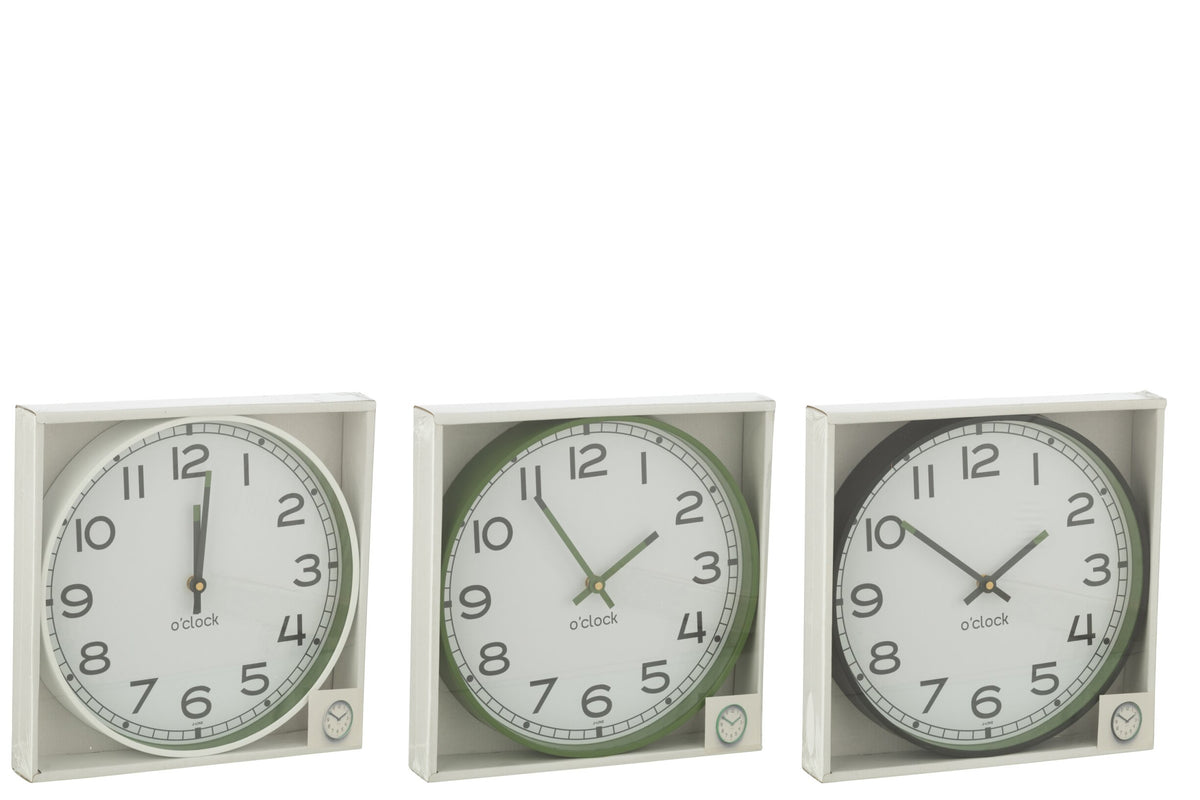 Wall Clock Round Plastic Green/White/Black Large Assortment Of 3