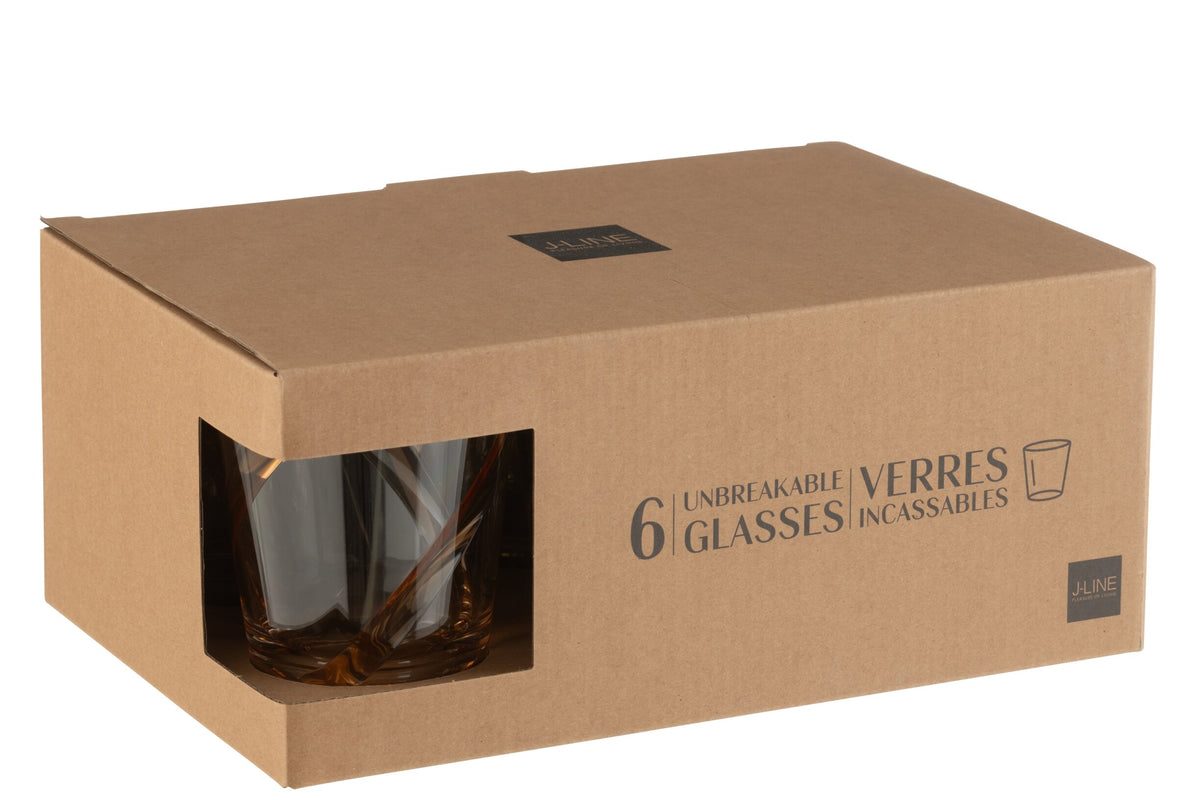 Set van 6 stuks drinkglas lijnen kunststof mix