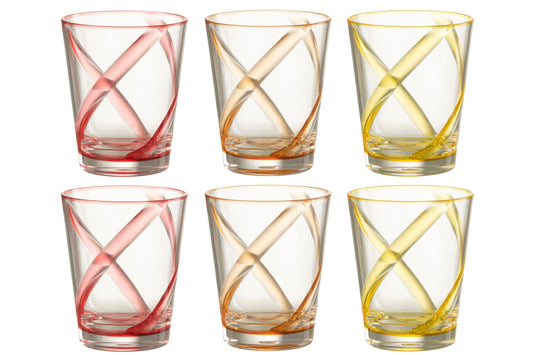 Set van 6 stuks drinkglas lijnen kunststof mix