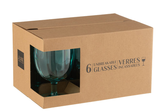 Set van 6 stuks wijnglas kunststof blauw