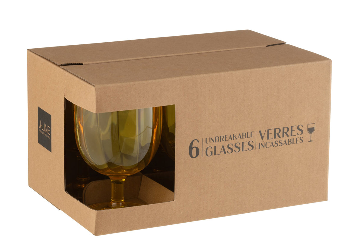 Set of 6 yellow plastic wine glasses