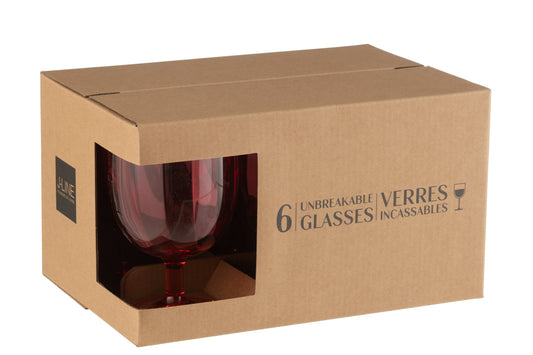 Set van 6 stuks wijnglas kunststof rood
